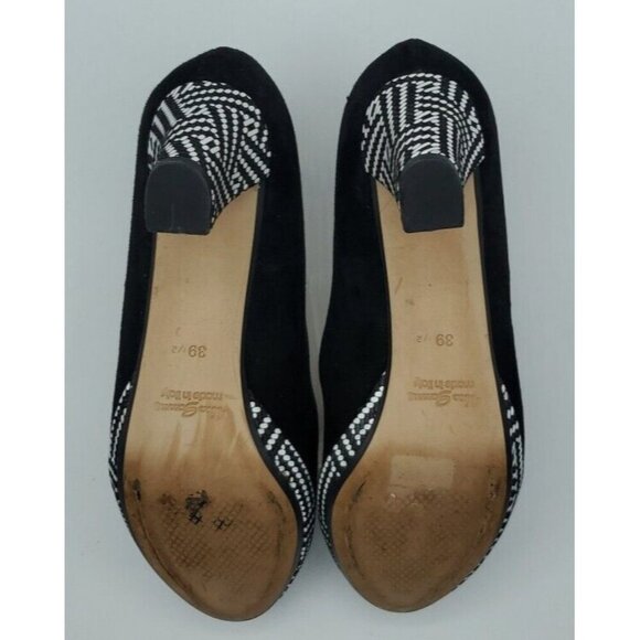 Linea Raffaella Black Suede Geo Designed Heels Pump VERA GOMMA SZ 39.5/8.5 Italy - Picture 14 of 14